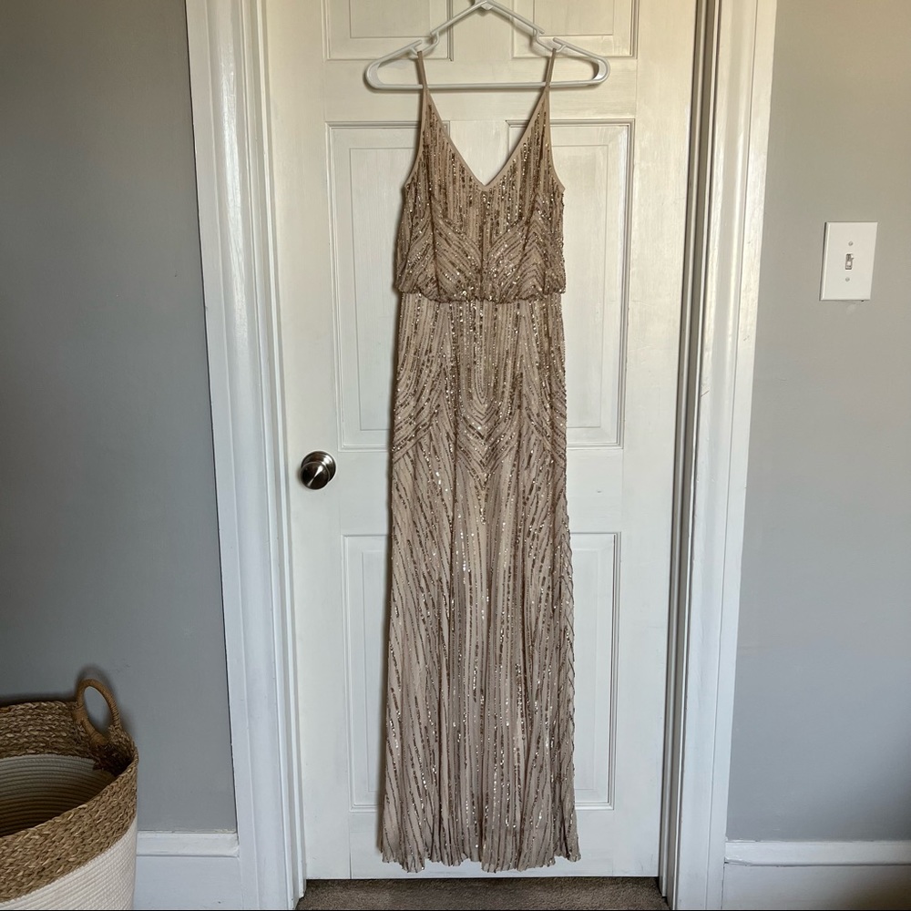 Gold metallic BHLDN bridesmaid dress